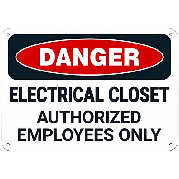 Danger Electrical Closet Authorized Employees Only Metal Tin Sign 8"x12" - Clear Warning for Home & Business Use, Electrical Closet Sign