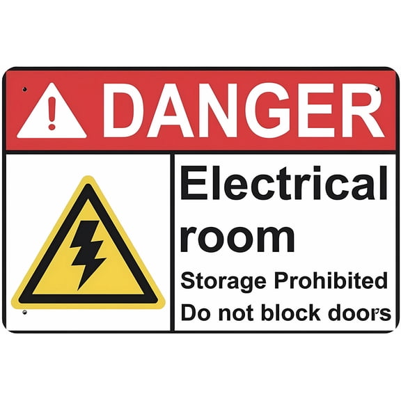 Danger Electrical Room Storage Prohibited Do Not Block Doors Warning Metal Sign 8"x12" - For Property Aluminum Notice, Room Yard Outdoor Home Decor