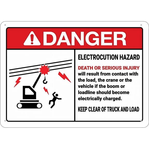 Danger Electrocution Crane Warning Sign - 12×8 Inches, Warning Tin Sign, Home Kitchen Farm Garden Garage Wall Decor