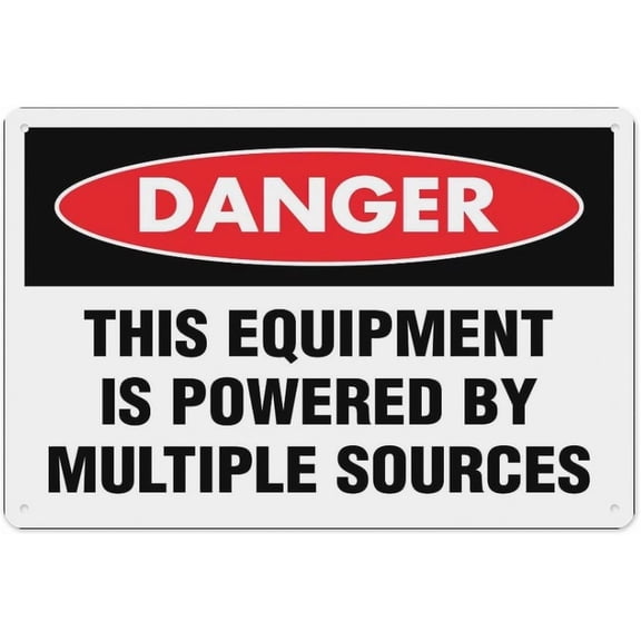 Danger This Equipment Is Powered By Multiple Sources Sign 8"x12" - Aluminum Tin Warning for Home Outdoor Garden, High-Visibility Electrical Safety Decor