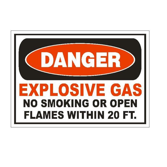 Danger Explosive Gas Metal Sign Safety Sign Decal Label D882 No Smoking No Flames Size: 8 x 12 Inch