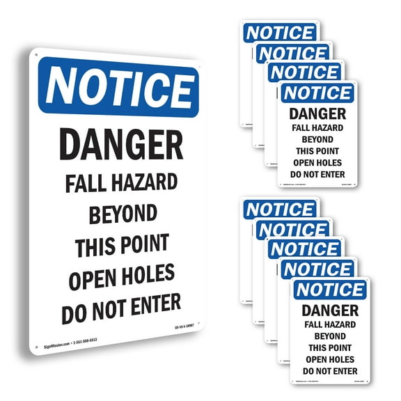 Danger Fall Hazard Beyond This OSHA Notice Aluminum Sign 10 Inch x 7 Inch - 10 Pack