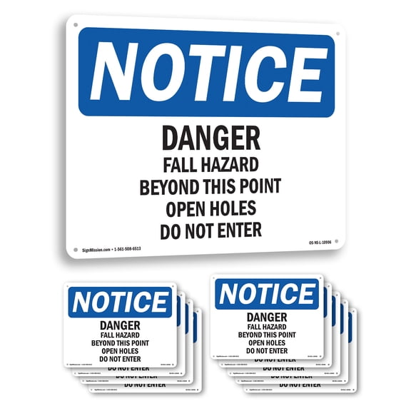Danger Fall Hazard Beyond This Point Open OSHA Notice Aluminum Sign 10 Inch x 7 Inch - 10 Pack