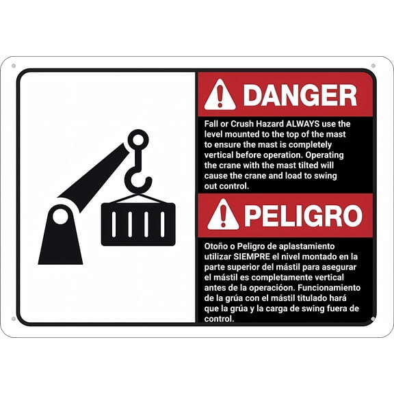 Danger Fall Or Crush Hazard Bilingual Sign - 12×8 Inches, Aluminum UV-Ink Printed, House Business Spanish-English Decor