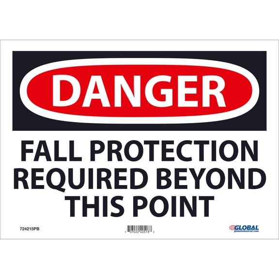 Global Industrial B2332401 Danger Fall Protection Required Sign - Pressure Sensitive Vinyl - 10 x 14 in.