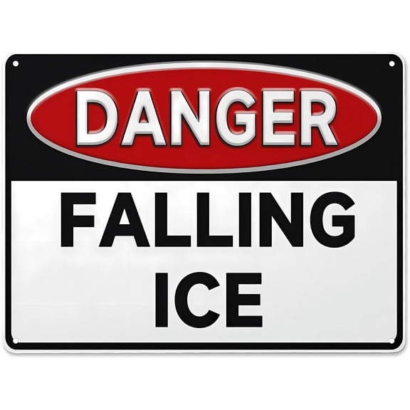 Danger Falling Ice Sign - 8"x12" Aluminum Metal Warning Plaque Tin Sign, Roof Edge, Outdoor Overhang, Winter Safety, Home Business, Wall Decor