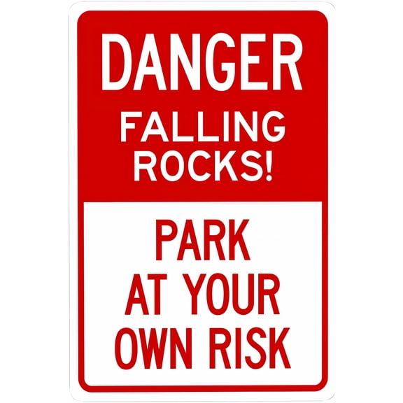 Danger Falling Rocks Park At Your Own Risk - 8"x12" Metal Security Tin Sign, Safety Posted Decor for Street Business Home Mountain Park Outdoor Recreational Area