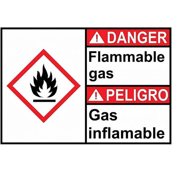 Danger Flammable Gas Sign - 8"x12" Metal Tin Safety Warning Sign with GHS Symbol for Gas Line