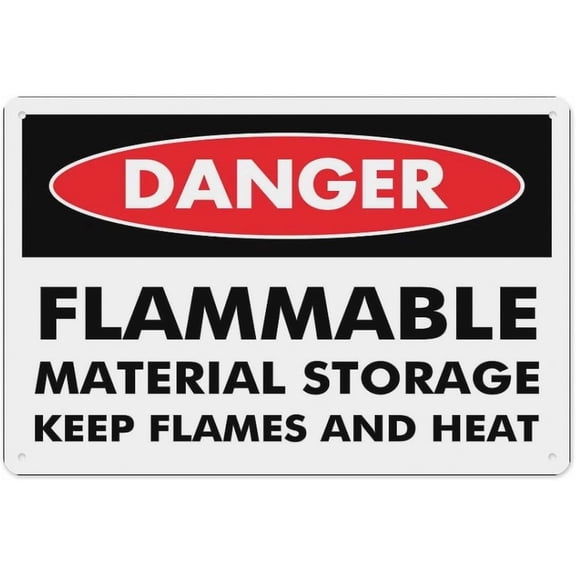 Danger Flammable Material Storage Keep Flames and Heat Away Sign 8"x12", Aluminum Tin Warning Signs for Home Outdoor Garden, High-Visibility Fire Sign