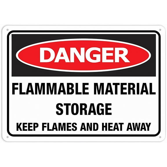 Danger Flammable Material Storage Keep Flames and Heat Away Sign - 8"x12" Rust Free UV Printed Aluminum, Durable Weatherproof Outdoor Sign for Home