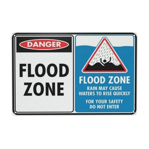 Danger Flood Zone Sign Signs Outdoor Tin Sign Warning Metal Sign Vintage Sign Wall Decor for Home Farm Bar Coffee Shop Club Decoration 8x12 Inch