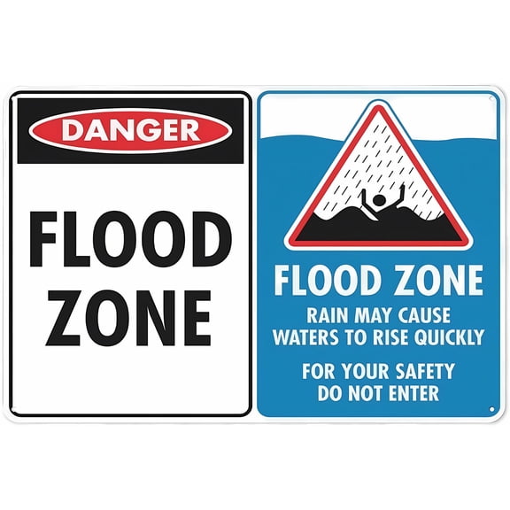 Danger Flood Zone Warning Sticker - 12×8 Inches, Outdoor Security Sign, Home Business Flood Safety Alert