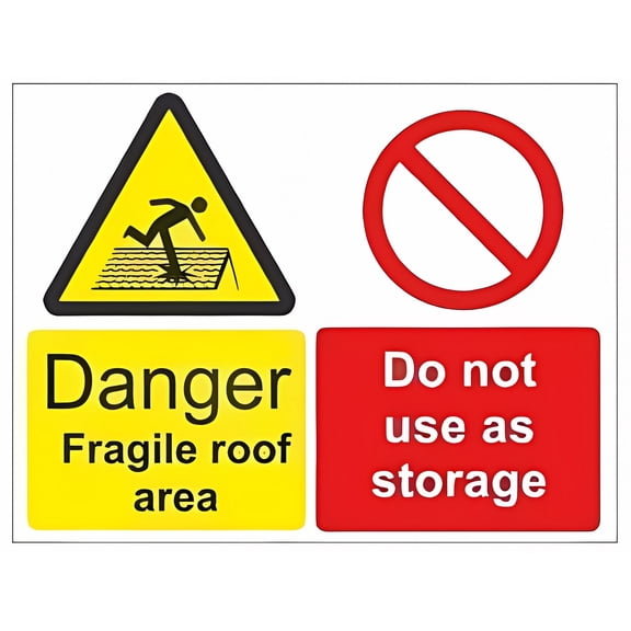 Danger Fragile Roof No Storage Sign, 8"x12" Metal Multi-Message Sign, Warning Notice Safety Signage