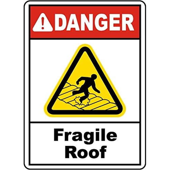 Danger Fragile Roof Sign Signs Personal Protection Fall Metal Tin \8 x 12 Inch for Home or Work