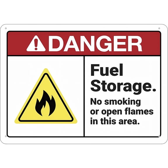 Danger Fuel Storage No Smoking Or Open Flame Sign - 8"x12" Rust Free UV Printed Aluminum, Easy To Mount Weather Resistant for Fence