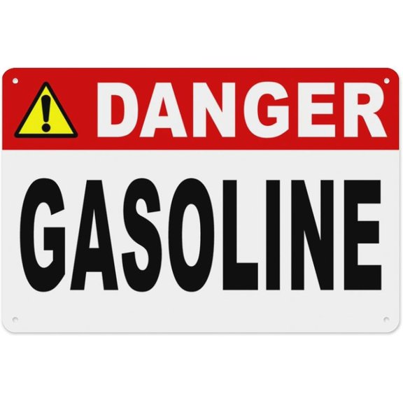 Danger Gasoline Sign 8"x12" - Aluminum Tin Warning for Home Outdoor Garden, High-Visibility Fire Hazard Decor for Garage