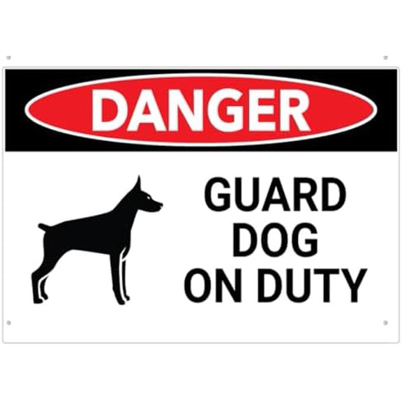 Danger Guard Dog On Duty Sign Metal 12X8 Inch Rust Free Aluminum, Uv Printed, Easy To Mount Weather Resistant For Fence