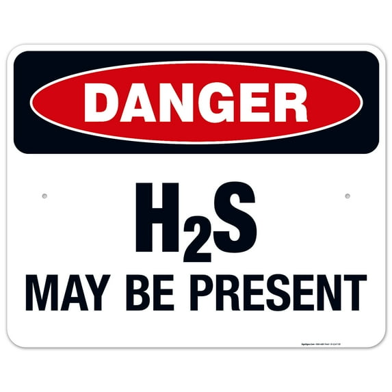 Danger H2S May Be Present Sign, OSHA Danger Sign, 24x30 Aluminum