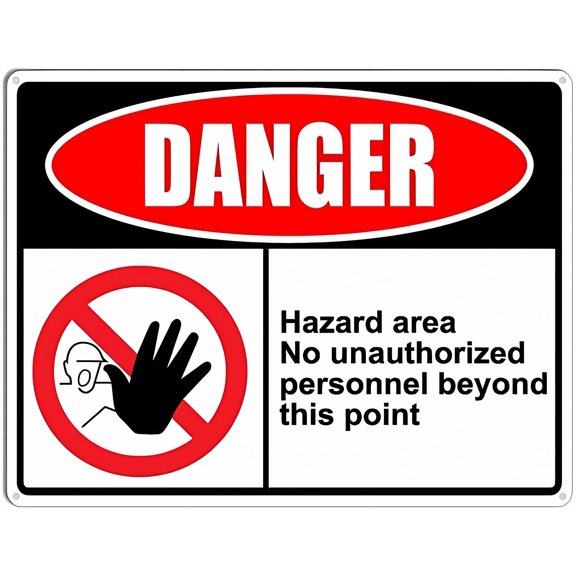 Danger Hazard Area No Unauthorized Personnel Sign, 8"x12" Aluminum Tin Sign, Restricted Zone Decor for Home Coffee Bar