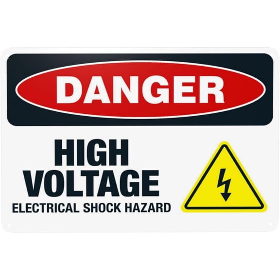 Danger High Voltage Electrical Shock Hazard Warning Sign, Security Safety Metal Signs, Vintage Caution Poster Wall Decor for Business Office Home Street Road Custom Use 12 x 8 Inch