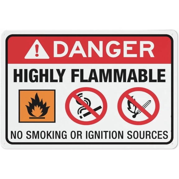 Danger Highly Flammable No Smoking Or Ignition Sources Sign Warning Tin Sign 8"x12", Home Kitchen Farm Garden Garage Wall Decor, Flammable Danger Marker