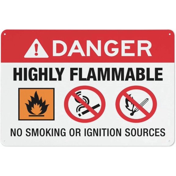 Danger Highly Flammable No Smoking Or Ignition Sources Warning Security Outdoor Sign - 8"x12", Reflective, Weatherproof - Factory, Warehouse, Storage Area, Lab
