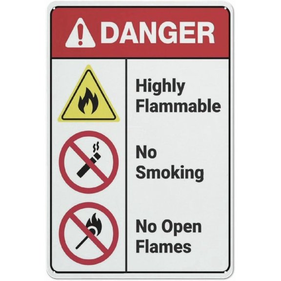 Danger Highly Flammable No Smoking Open Flames Sign for Business 8"x12" Rust Free Aluminum - UV Printed with 4 Pre-Drilled Holes, Durable Weatherproof, Highly Flammable Sign