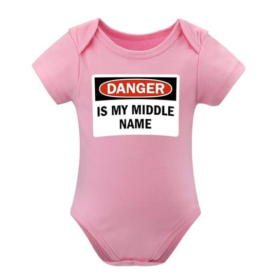 Danger Is My Middle Name - Funny And Cute Infant Baby Bodysuit for Boys And Girls Pink-style 12months