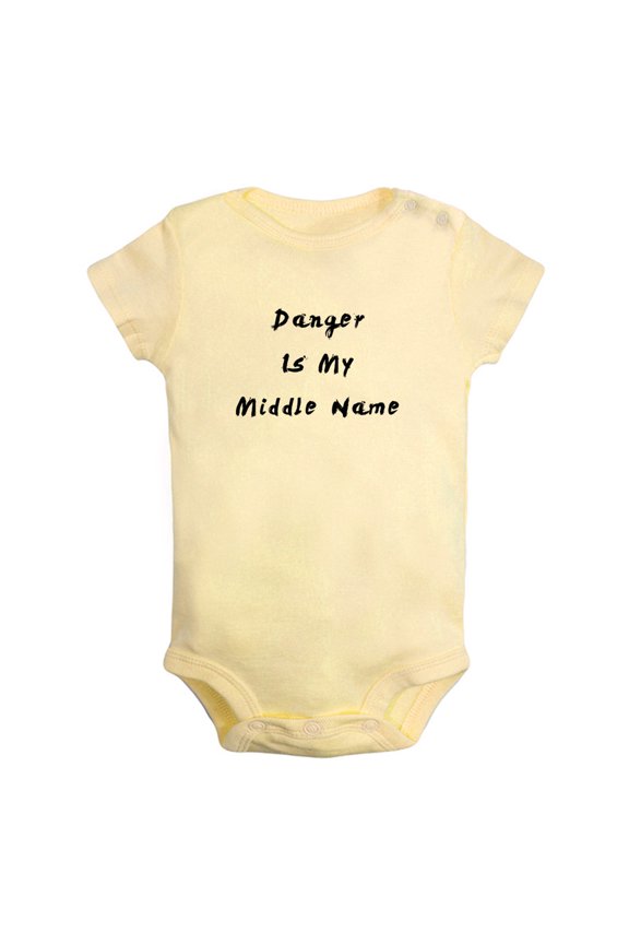 Danger Is My Middle Name Funny Rompers Newborn Baby Bodysuits Infant Jumpsuits Kids Cotton Graphic One-Piece Outfits