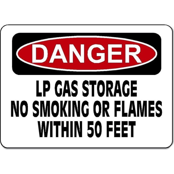 Danger LP Gas Storage No Smoking or Flames 50 Ft Safety Sign Decal Metal Sign Size: 16 x 12 Inch