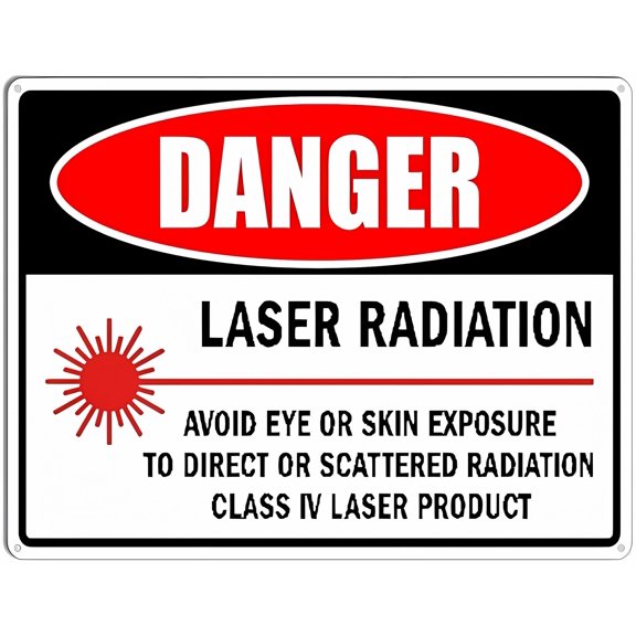 Danger Laser Radiation Aluminum Sign - 12×8 Inches, Tin Decor, Home Coffee Bar Wall Safety Warning