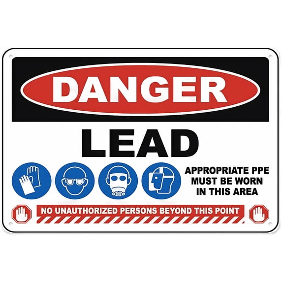 Danger Lead Appropriate PPE Sign - 12×8 Inches, Aluminum Tin Warning Sign, Home Outdoor Garden Safety Decor