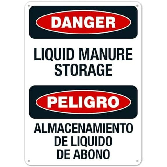 Danger Liquid Manure Storage Bilingual Sign, Facility Safety NO.29002 Metal Tin Sign 8x12 Inch - Clear Warning for Home & Business Use