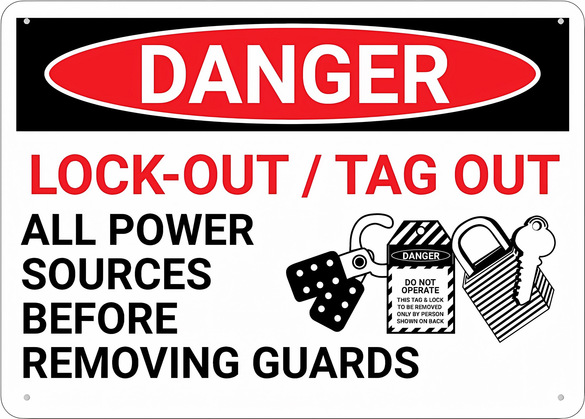 Danger Lock Out Tag Out Graphic Sign - 12×8 Inches, Rustproof Aluminum ...