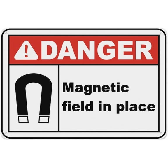 Danger Magnetic Field In Place Sign 8"x12", Aluminum Tin Warning Signs for Home Outdoor Garden, Weatherproof Hazard Sign for Electronics