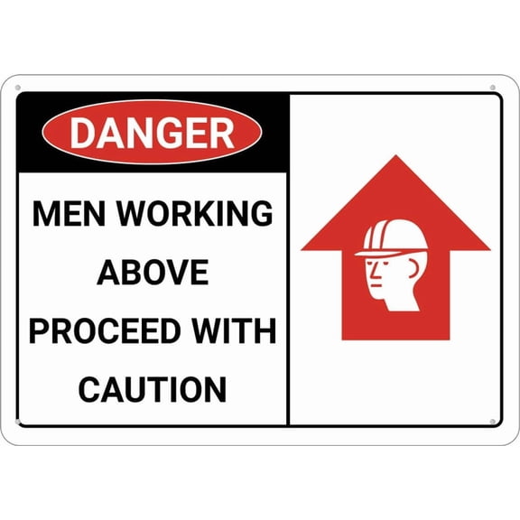 Danger Men Working Above Proceed With Caution Sign 12X8 Inch Tin Sign Great For Garden And Yard Wall Decor