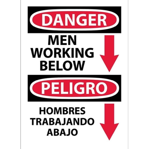 Danger Men Working Below Sign - Bilingual Metal Sign 8x12 Inch for Security Use