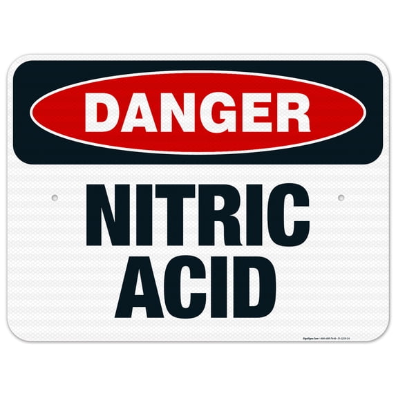 Danger Nitric Acid Sign, OSHA Danger Sign, 18x24 Reflective Aluminum EGP