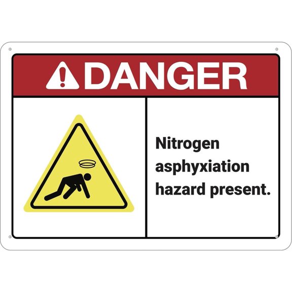 Danger Nitrogen Asphyxiation Hazard Sign 12X8 Inches Metal Aluminum Signs, Weather Resistant, Weatherproof, Indoor Or Outdoor