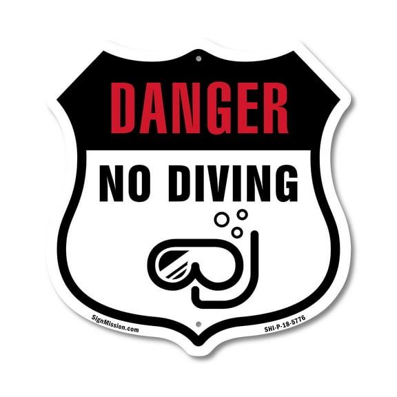 Danger No Diving (2 Pack) 12 inch X 12 inch Shield-Shaped Rust-Free Aluminum Metal Signs Weather Resistant Made in the USA