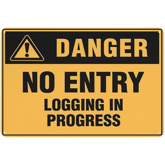 Danger No Entry Logging in Progress Sign - 8"x12" Warning Sticker Security Outdoor Sign, Logging Site, Construction Zone, Restricted Entry