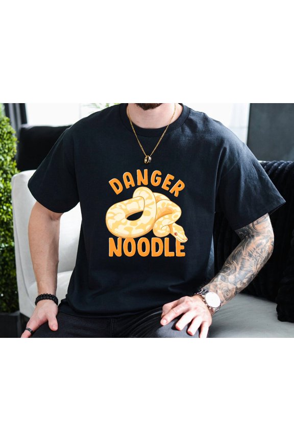 Danger Noodle Funny Snake Meme Ball Python Snek Lover Art Unisex T-Shirt, up to size 3XL.