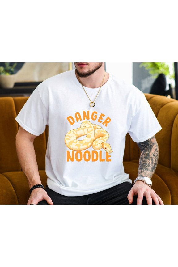 Danger Noodle Funny Snake Meme Ball Python Snek Lover Art Unisex T-Shirt, up to size 3XL.