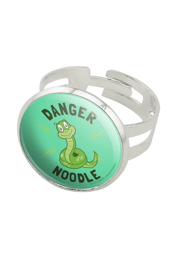 Danger Noodle Snake Funny Humor Silver Plated Adjustable Novelty Ring