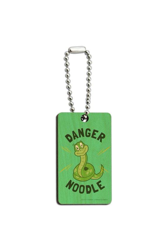 Danger Noodle Snake Funny Humor Wood Wooden Rectangle Keychain Key Ring