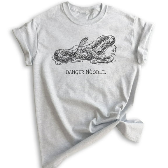 Danger Noodle Snake Shirt, Unisex Women's Men's Shirt, Reptile T-shirt, Funny Animal Pun Graphic Tee, Heather Ash, X-Small