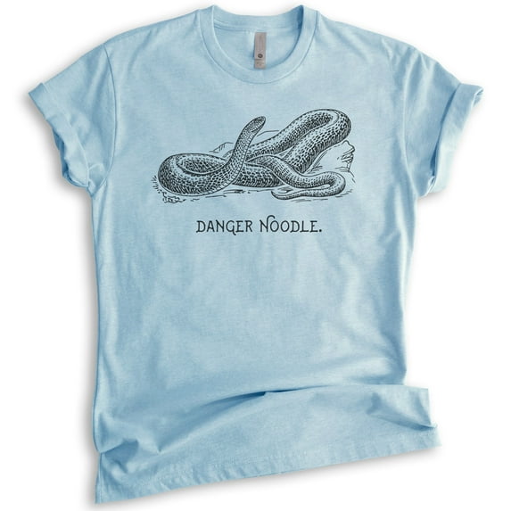 Danger Noodle Snake Shirt, Unisex Women's Men's Shirt, Reptile T-shirt, Funny Animal Pun Graphic Tee, Heather Light Blue, X-Large