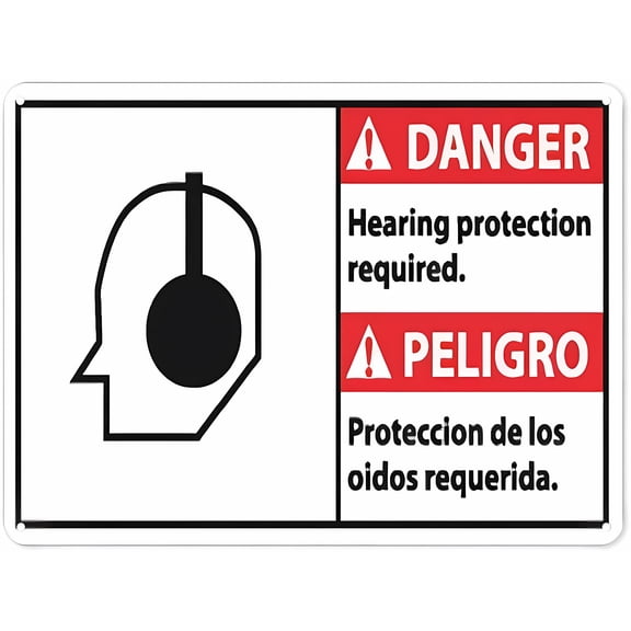 Danger PELIGRO - Hearing Conservation Required Safety Sign - 8"x12" Aluminum Danger Tin Road Sign, Workplace Noise Zone Marker