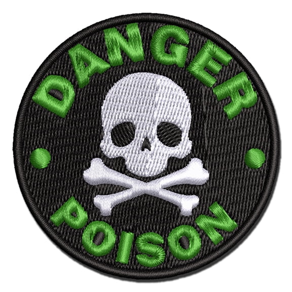 Danger Poison Skull and Cross Bones Applique Multi-Color Embroidered Iron-On Patch - 3 Inch Medium