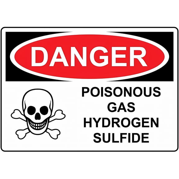 Danger Poisonous Gas Hydrogen Sulfide with Symbol Sign - 8"x12" General Chemical Style Caution Metal Tin Safety Sign, Gas Storage, Lab, Industrial Zone, Hazard Warning